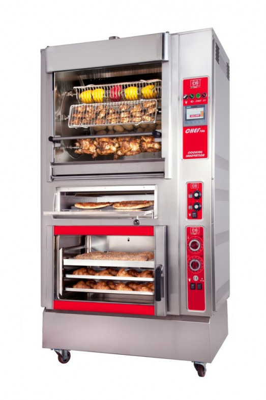 CB Chef Cooking Block  Chef708+FCE+4 Pizza - Infrared rotisserie, with Pizza oven & 5 tray convection oven